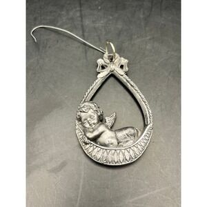 Vtg Peltro Angel Ornament Italian Pewter Sleeping Cherub‎ in Teardrop Christmas